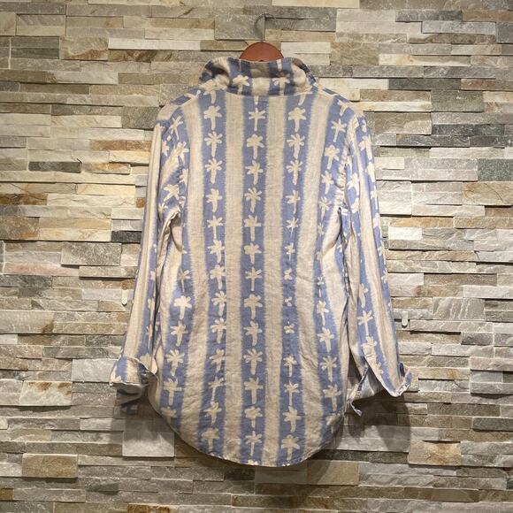 Desmond & Dempsey M Linen Shirt | Blue Palm Tree Print, 100% Linen, Portugal - Picture 4 of 9